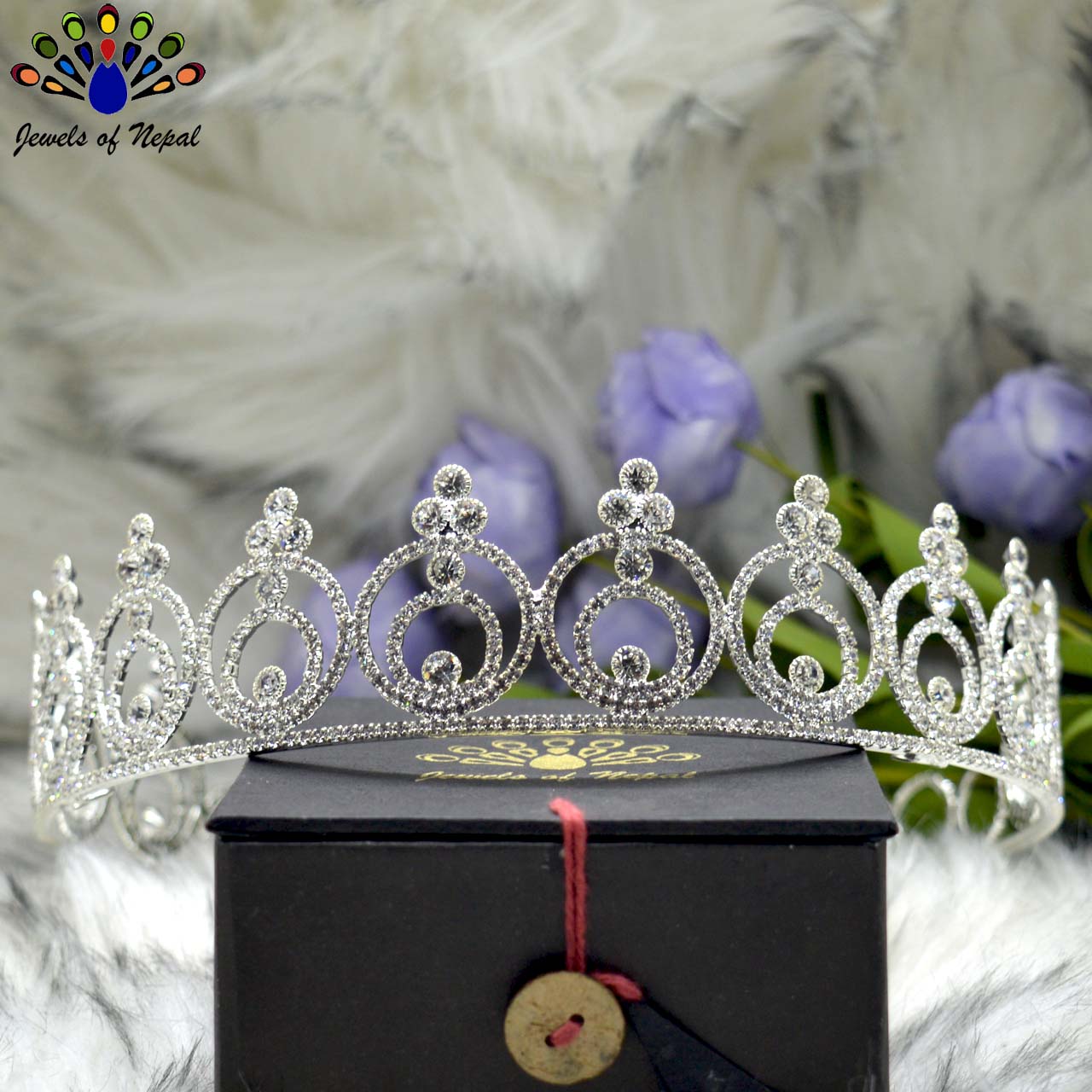 Golden/White Stunning Bridal Full Head Round Crown/Hair Embellishment For Women - Image 5