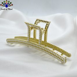 Jewels of Nepal Trendy Simulated Pearls Studded Long Metal Hair Claw Clip For Women
