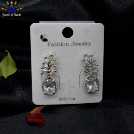 Jewels of Nepal S925 Golden/Silver Stone Studded Oval Drop Earrings For Women