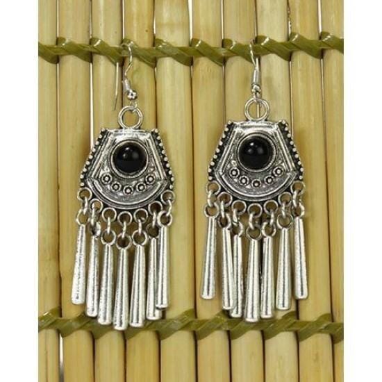 Silver Stoned Tassel Designed Earrings For Women