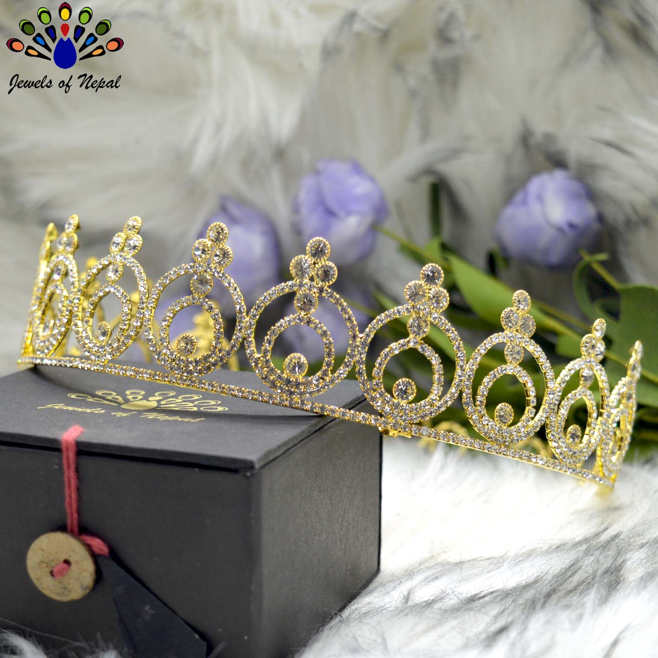 Golden/White Stunning Bridal Full Head Round Crown/Hair Embellishment For Women - Image 2