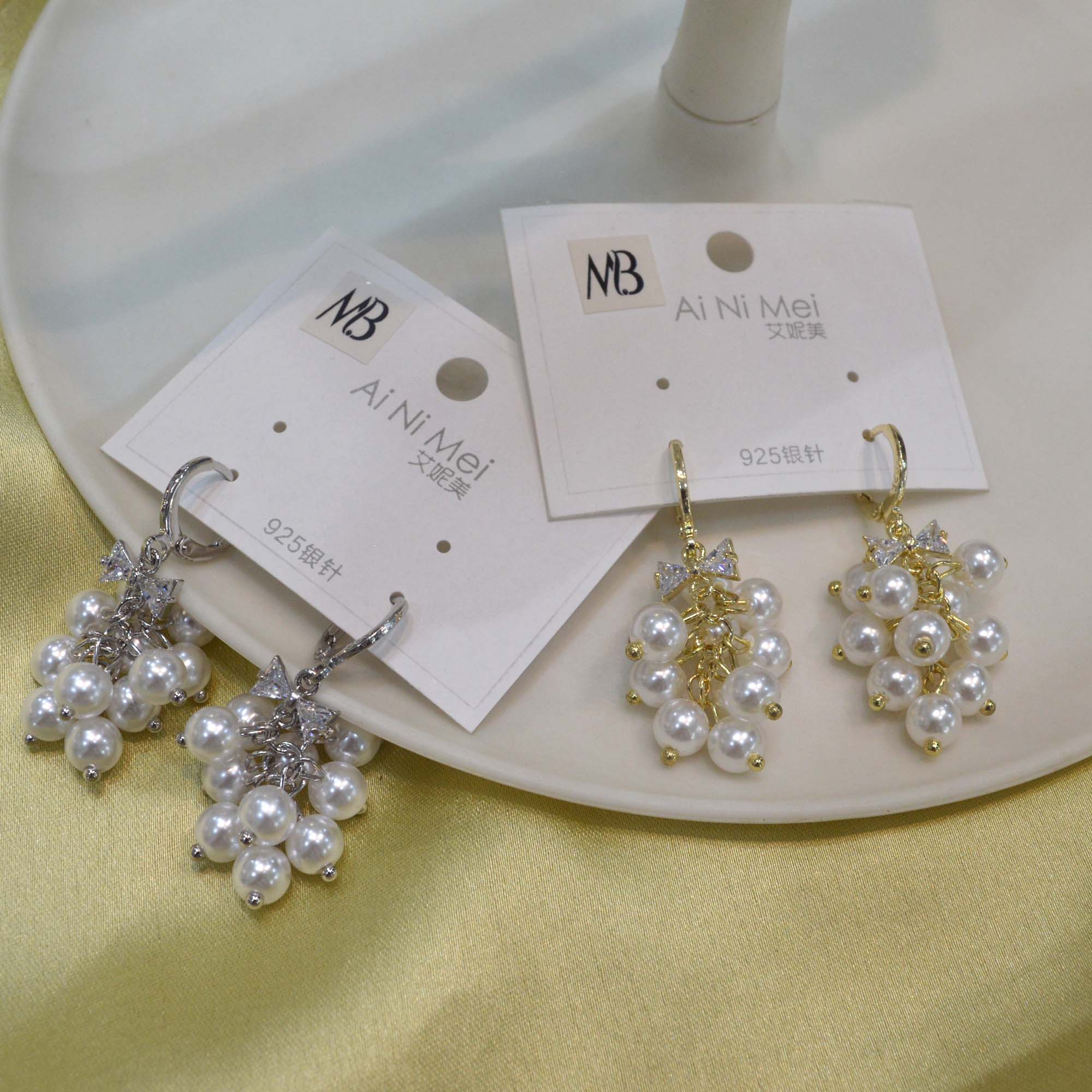 Jewels Of Nepal S925 Faux Pearl Clustered Drop Dangling Bow Stone Earrings For Women