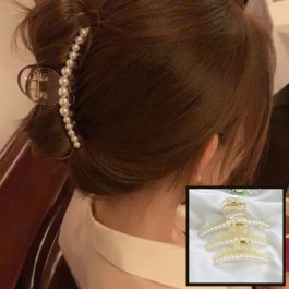 Jewels of Nepal Simulated Pearl Lined Hair Claw Clip For Women