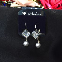 Jewels of Nepal Square CZ Stoned Faux Pearl Drop Lever Back Earrings for Women