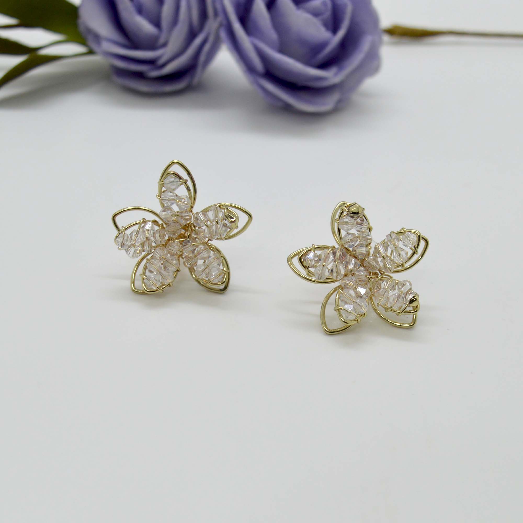 Jewels of Nepal Faux Crystal Beaded Flower Designed Studs for Women - Image 2