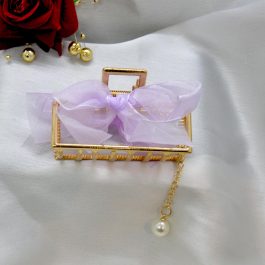 Jewels of Nepal Viral Net Ribbon Long Faux Pearl Drop Rectangular Body Metal Hair Claw Clip For Women