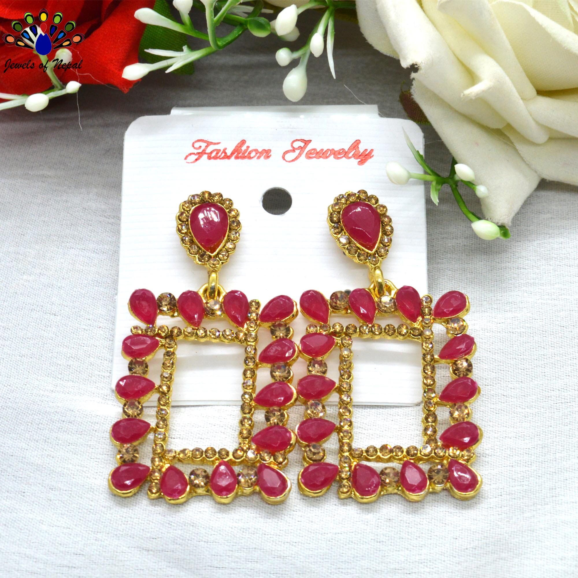 Jewels of Nepal Stone Studded Trendy Medium Party Earrings For Women - Image 3