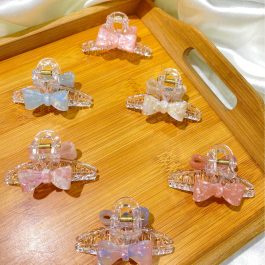 Jewels Of Nepal Transparent pink Acrylic Bow small Hair Claw Clip For Women