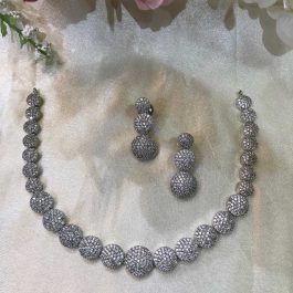 Jewels of Nepal American Diamond Circular Designed Necklace & Earrings Set for Women