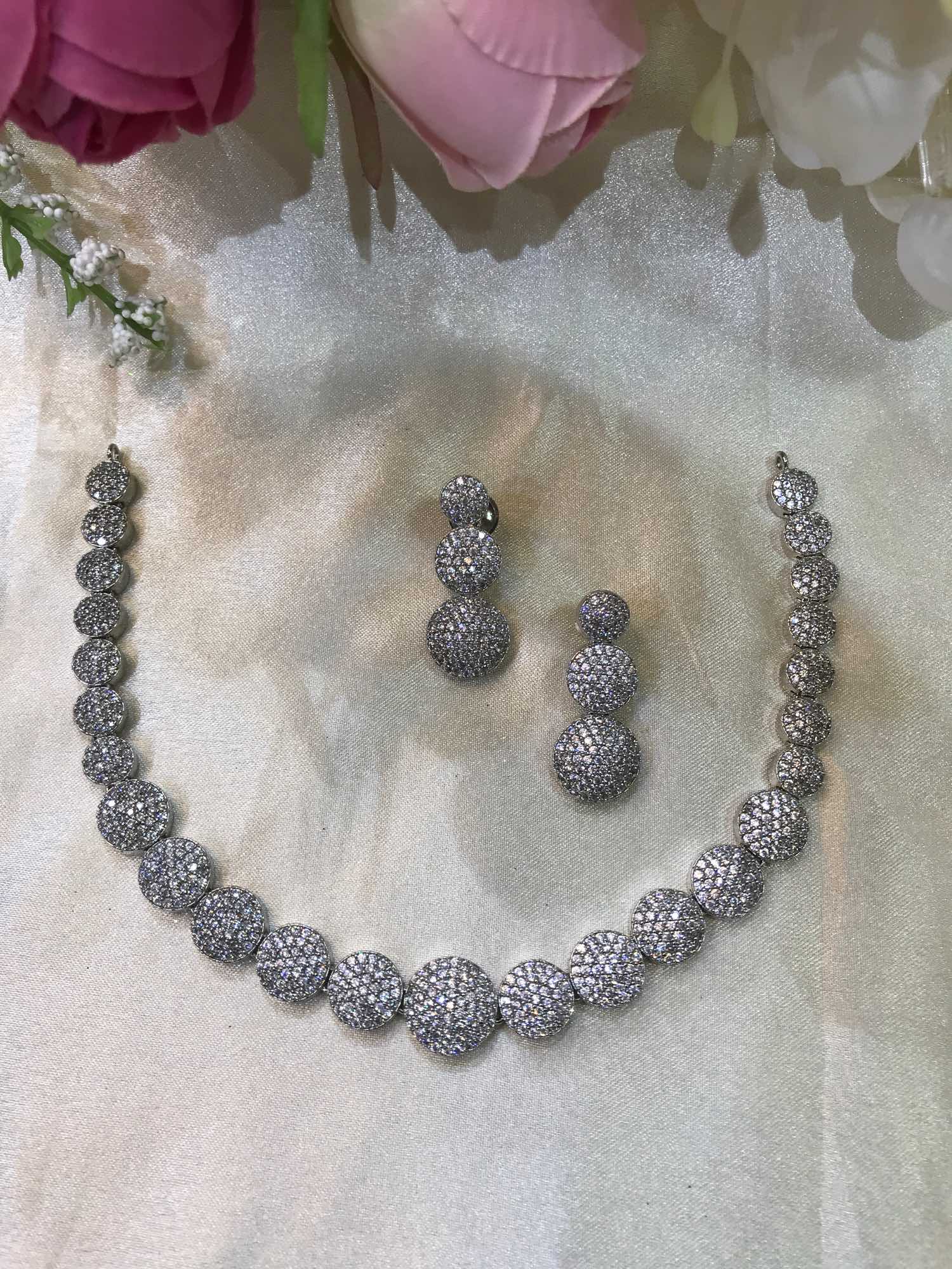 Jewels of Nepal American Diamond Circular Designed Necklace & Earrings Set for Women