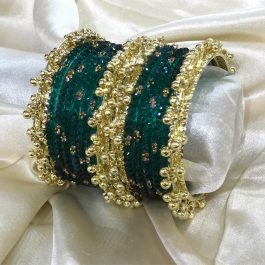 Jewels Of Nepal Peacock Green stones Glass Bangle Sets For Women
