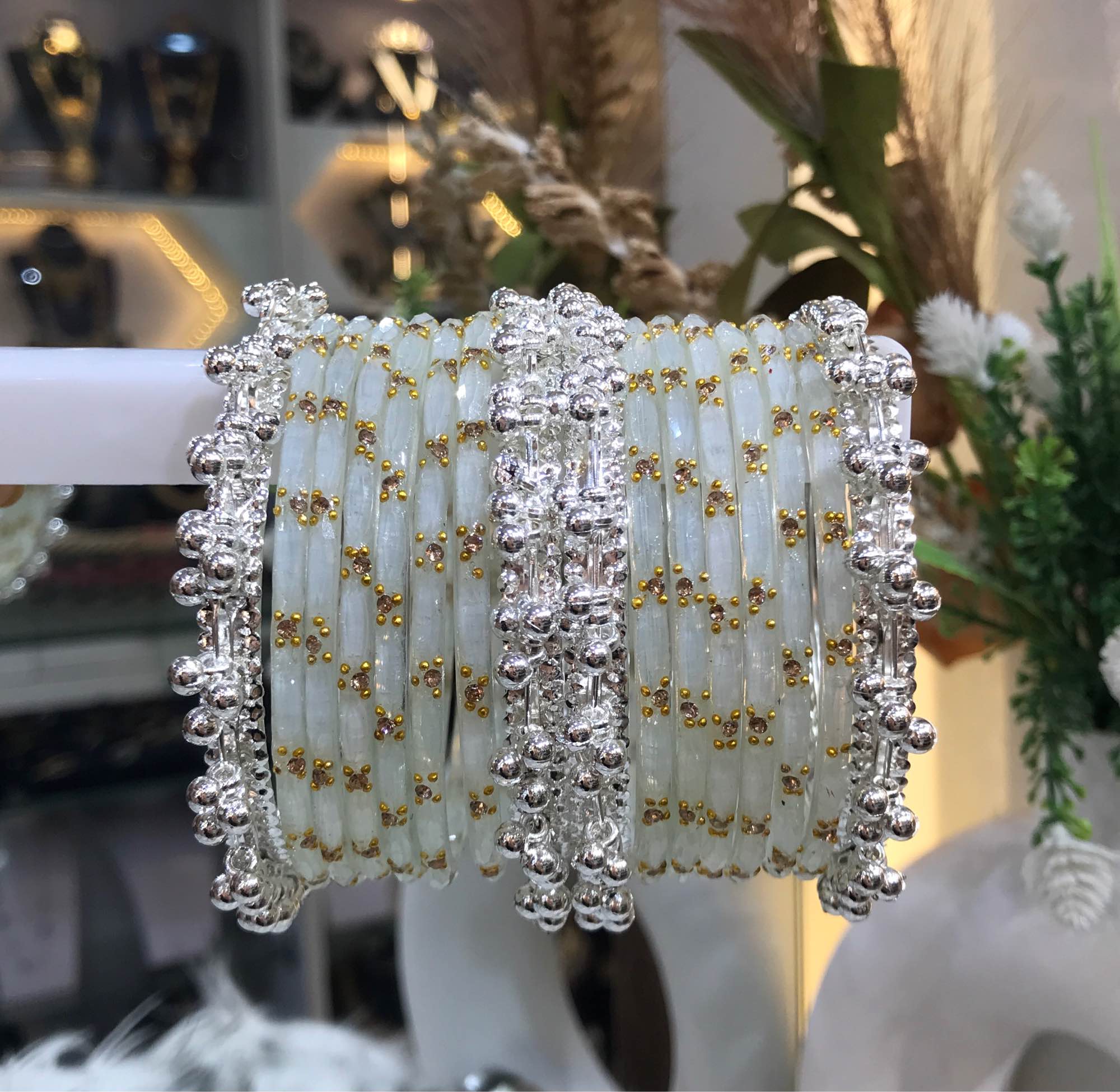 Jewels Of Nepal Off-White Glass Bangle Sets For Women