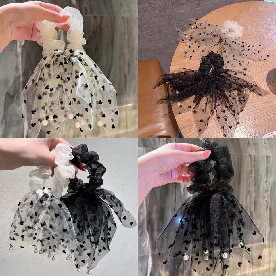 Jewels of Nepal- Trendy Scarf Style Heart Designed Silk Scrunchies / Hair Tie For Women- 1 Piece - Image 2