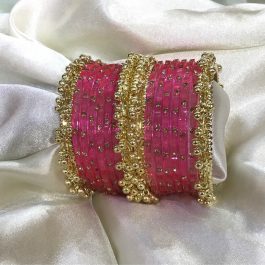 Jewels Of Nepal Pink stones Glass Bangle Sets For Women