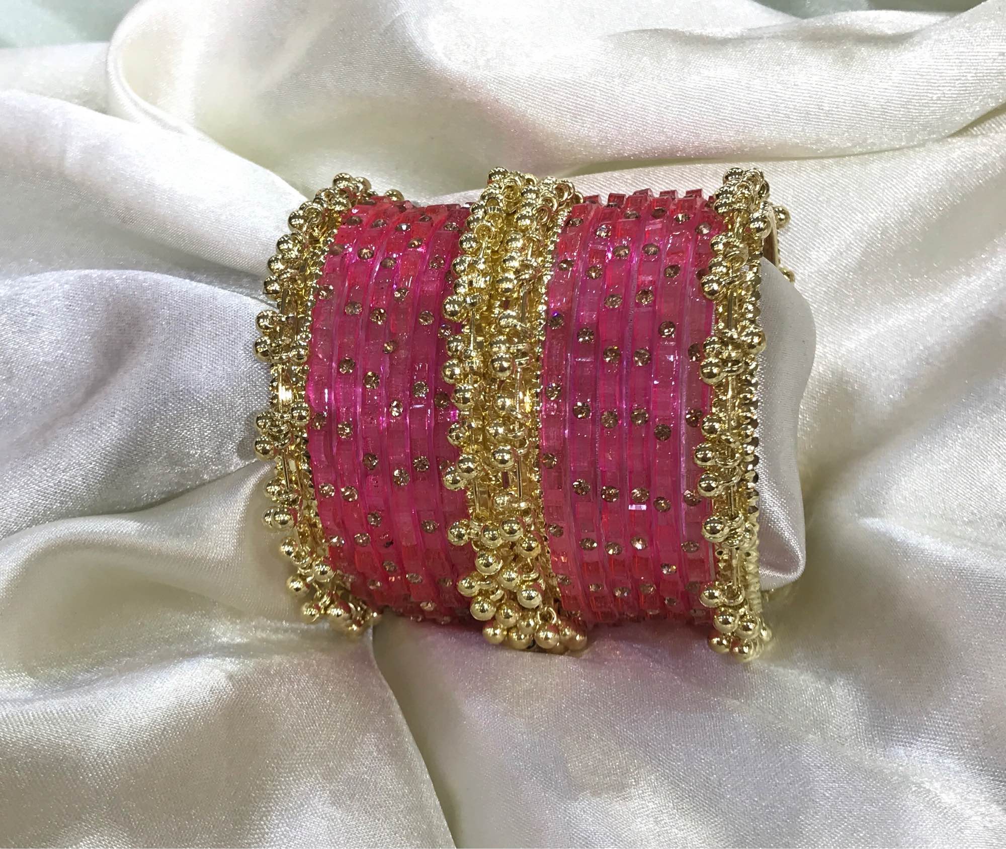 Jewels Of Nepal Pink stones Glass Bangle Sets For Women