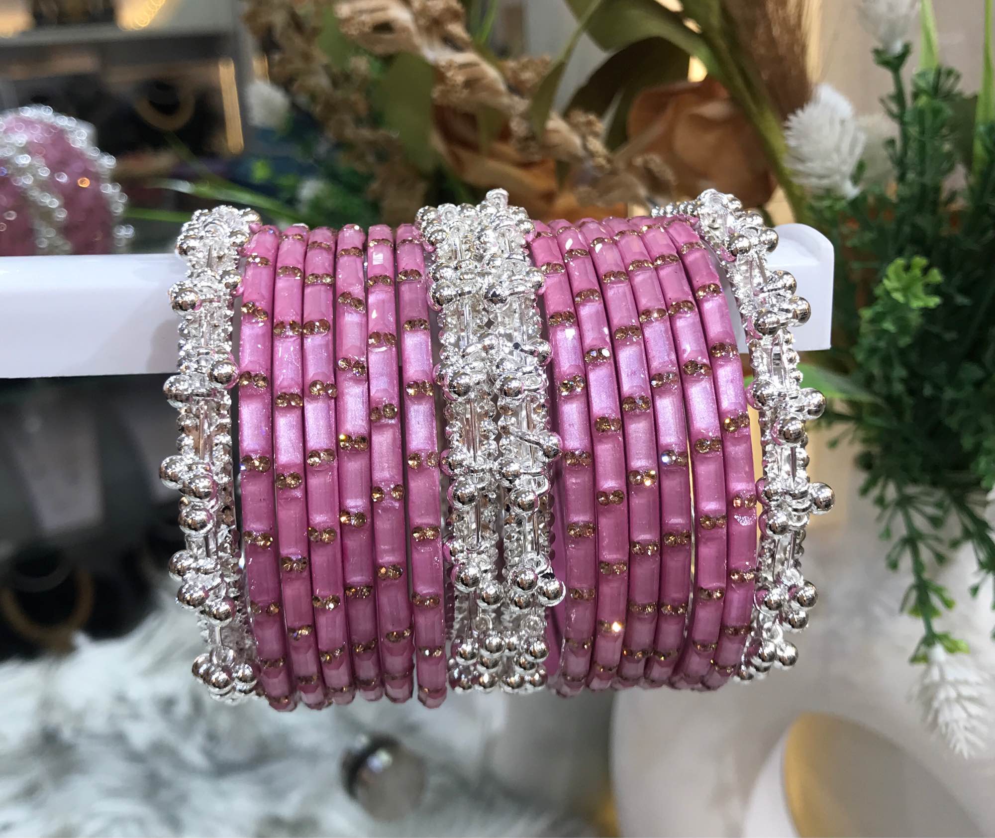 Jewels Of Jewels Of Nepal Pink Non-Breakable Acrylic Bangle Sets For Women Nepal Off-White Glass Bangle Sets For Women