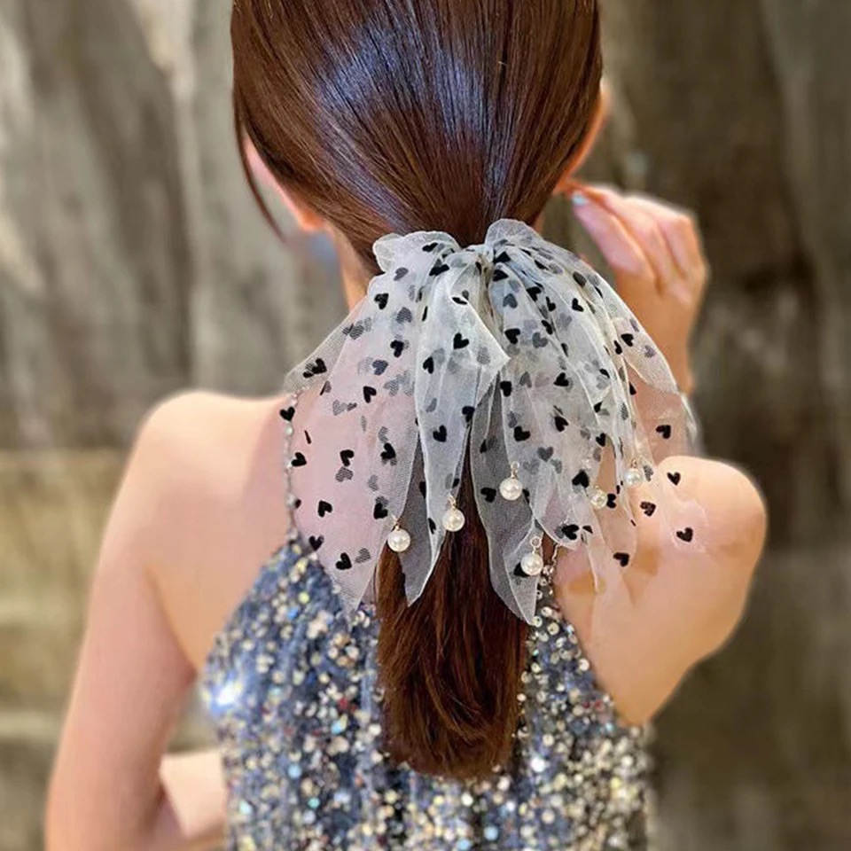 Jewels of Nepal- Trendy Scarf Style Heart Designed Silk Scrunchies / Hair Tie For Women- 1 Piece - Image 9