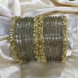 Jewels Of Nepal Soft Green stones Glass Bangle Sets For Women