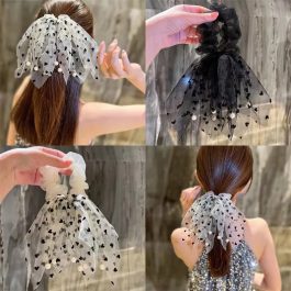 Jewels of Nepal- Trendy Scarf Style Heart Designed Silk Scrunchies / Hair Tie For Women- 1 Piece