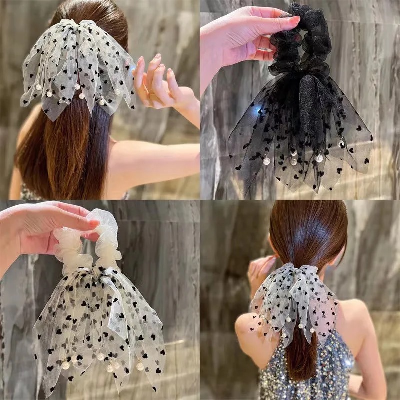 Jewels of Nepal- Trendy Scarf Style Heart Designed Silk Scrunchies / Hair Tie For Women- 1 Piece
