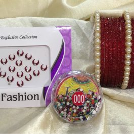 Jewels of Nepal Shrawan / Teej Bangles Set Combo Set for WomenJewels of Nepal Shrawan / Teej Red Glass Bangles Set with two Tika for Women