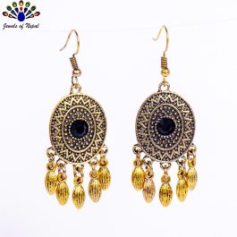 Silver Bohemian Style Faux Moti Adorned Oval Drop Earrings For Women- Jewels Of Nepal