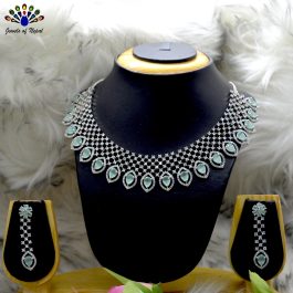 Jewels of Nepal- American Diamond / Cubic Zirconia Studded White Toned Necklace & Earrings Set for Women