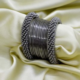 Jewels Of Nepal Gunmetal Toned Balls Beaded Metallic Set Bangles / Bala For Women- Set of 14 pcs