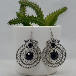 Silver Stoned Round Drop Earrings For Women