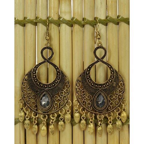 Golden Stone Self Patterned Dangle Earrings For Women - Image 2