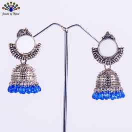 Beads Drop Mirror Top Oxidized Silver Pinjada Earrings For Women-Jewels of Nepal