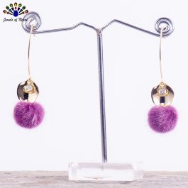 Purple Pom Drop Earrings For Women-Jewels of Nepal