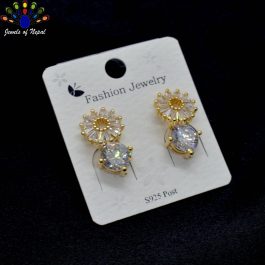 Jewels of Nepal Golden/Silver Stone Studded S925 Earrings For Women