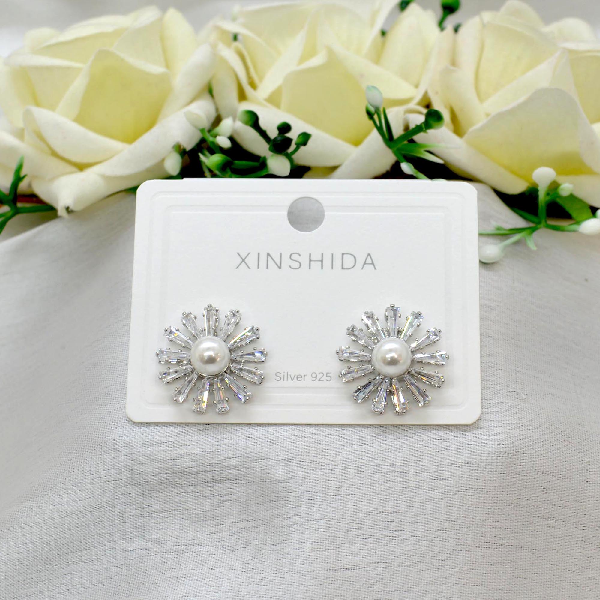 Jewels of Nepal S925 Elegant CZ Stones Studded Stylish Flower Designed Ear Studs For Women - Image 2