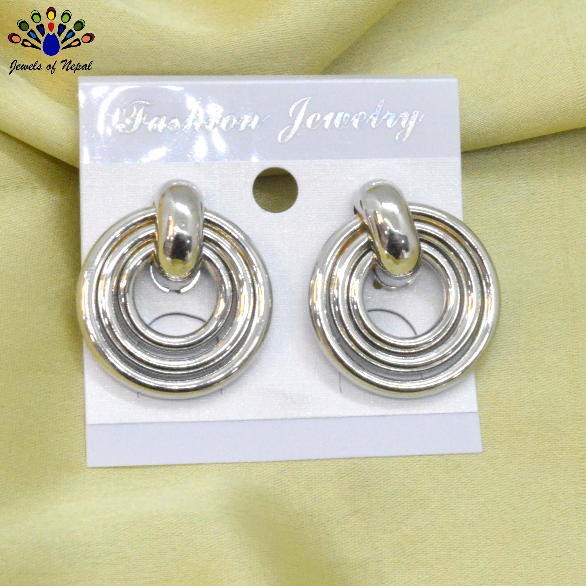 Golden/Silver Looped Circular Trendy Style Ear Studs For Women-Jewels of Nepal - Image 2