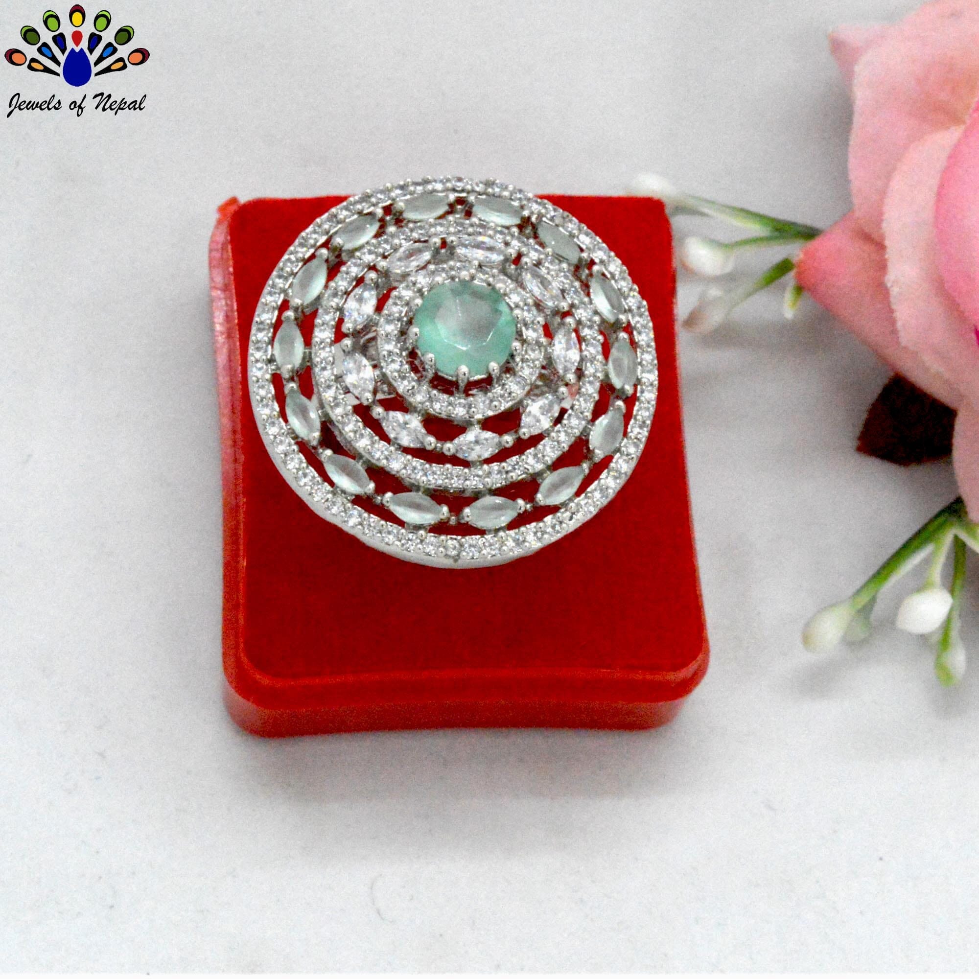 Jewels of Nepal American Diamond / Cubic Zirconia Cocktail Finger Ring For Women