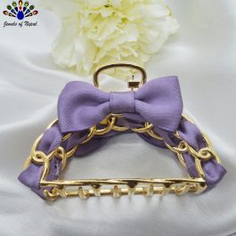 Jewels of Nepal Viral Ribbon Bow Designed Metal Hair Claw Clip For Women