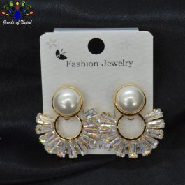Jewels of Nepal S925 Golden/Silver Stone Studded Half Circular Designed Earrings For Women