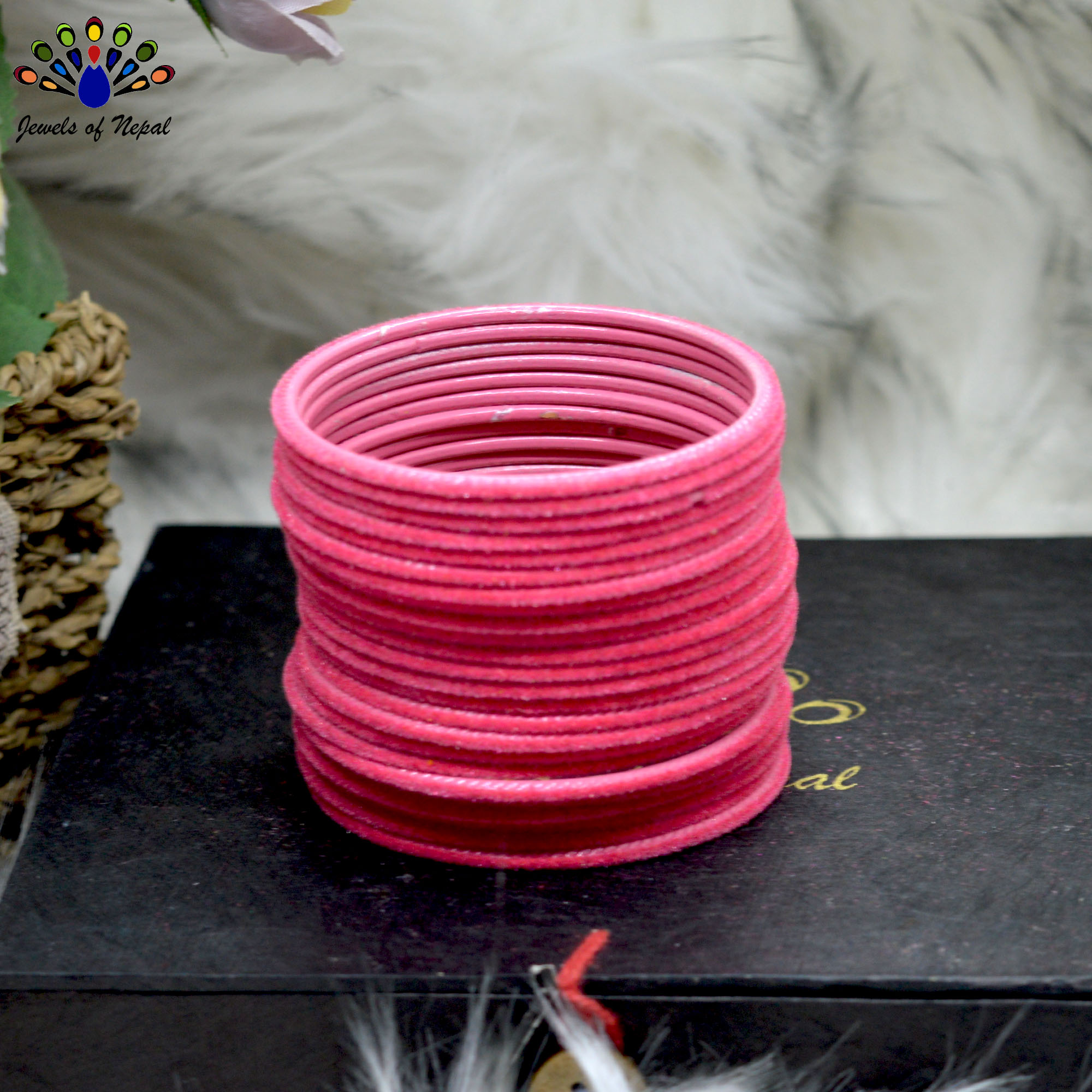 Rose Pink / Gajri Velvet Bangles For Women- 2 dozens (24pcs) - Image 2