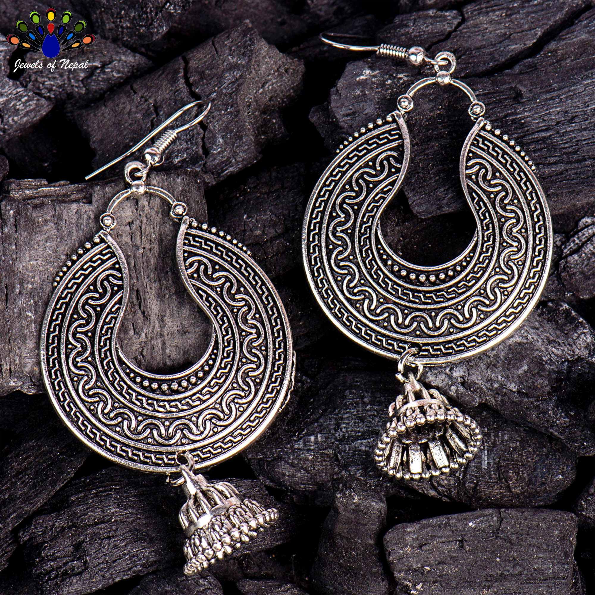 Antique Silver Toned Chandbali Designed Drop Earrings For Women - Image 2