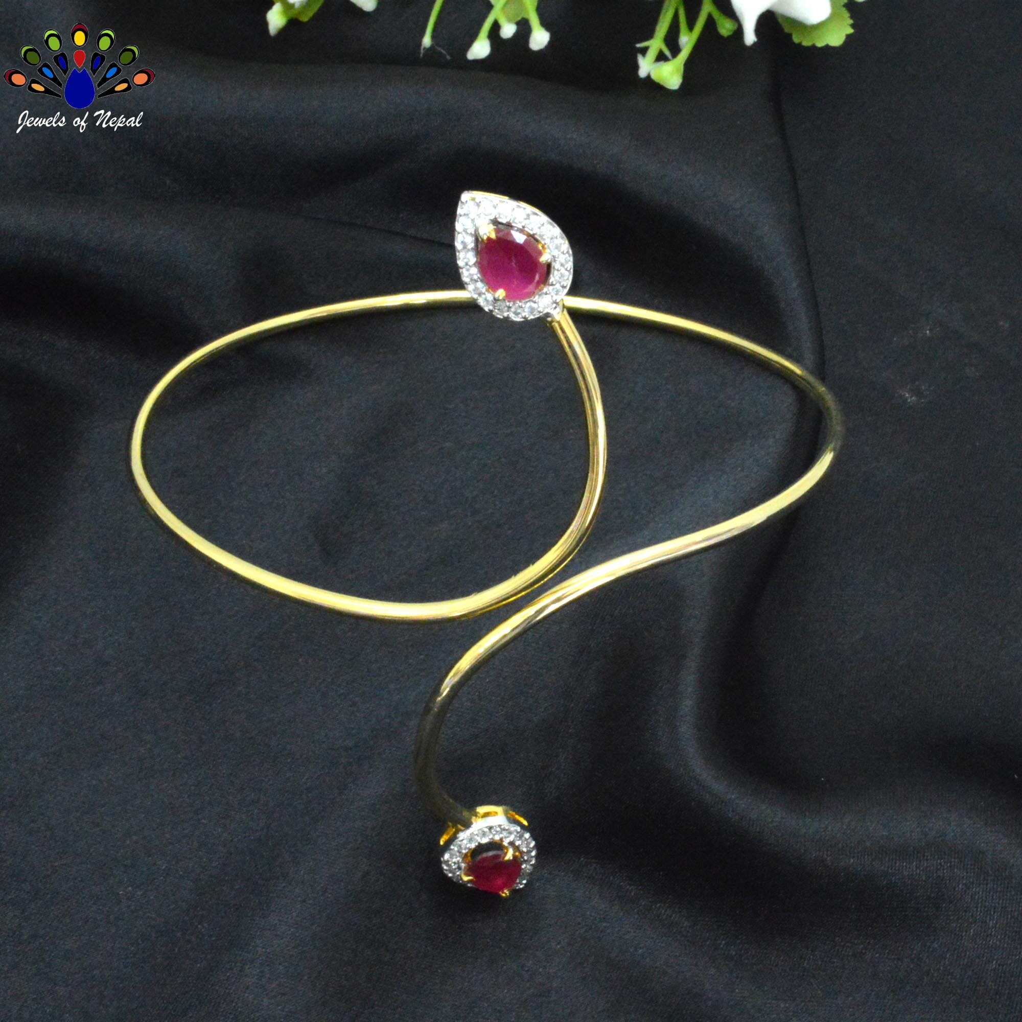 American Diamond Studded 18K Gold Plated Baajubandh / Bajuband For Women | Arm Band | Fashion Gold Plated Baajuband With Stone For Women - Image 3