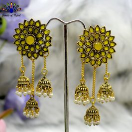 Floral Designed Top Chain Pinjada Drop Earrings for Women