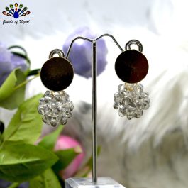 Jewels of Nepal Golden Top Crystal Round Drop Earrings For Women