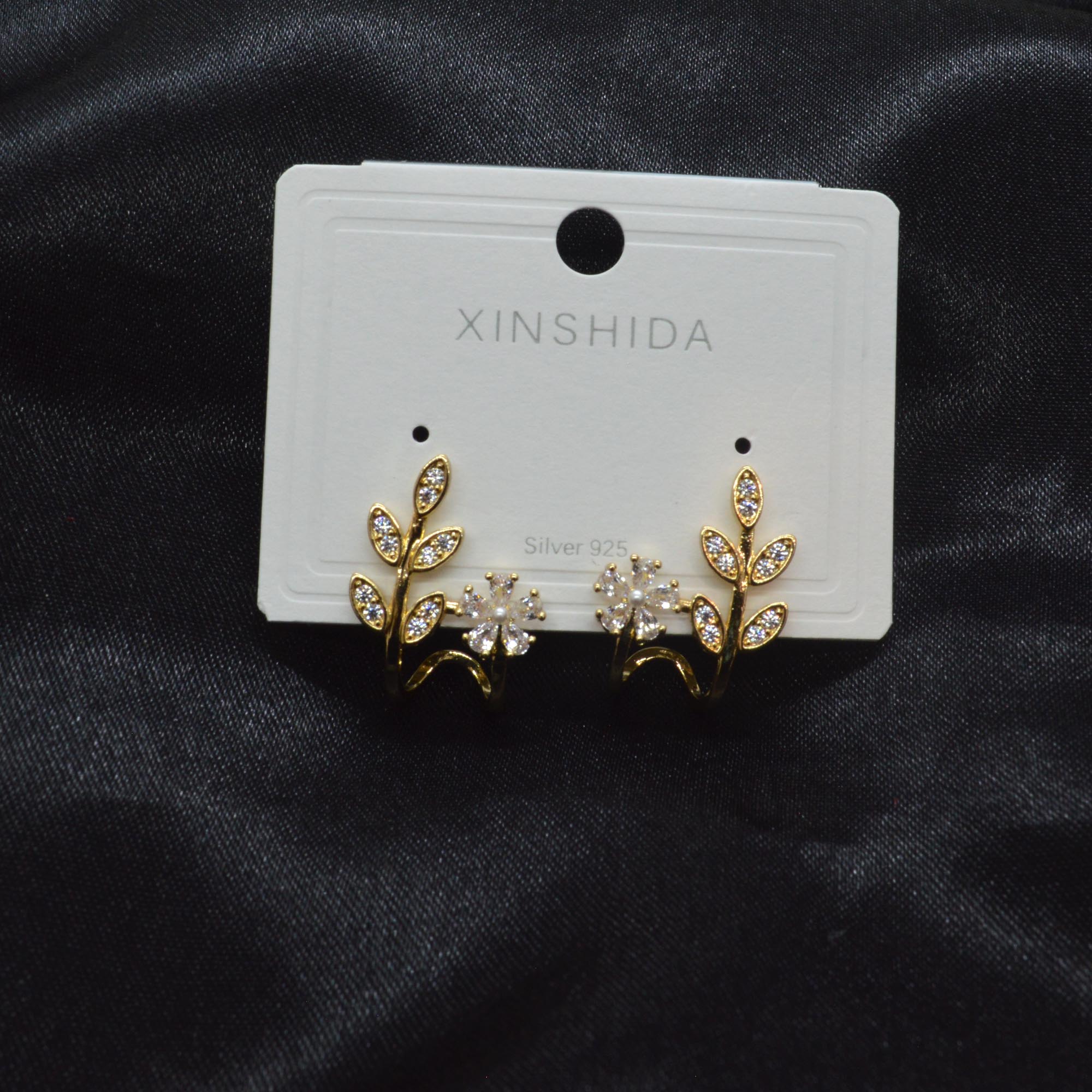 Jewels of Nepal S925 Trendy Elegant CZ Stones Studded Leaves Designed Ear Studs For Women - Image 3