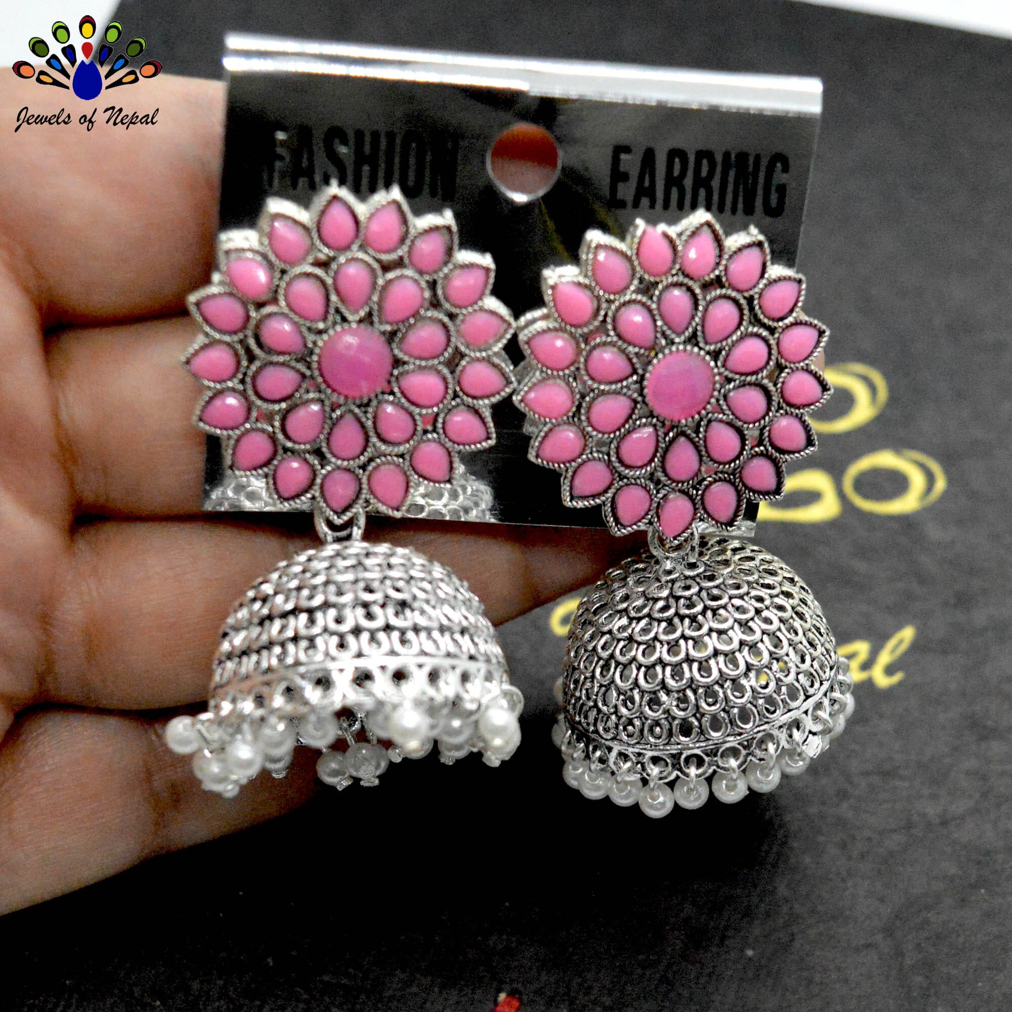 Silver Flower Top Pinjada Earrings by Jewels of Nepal - Image 6
