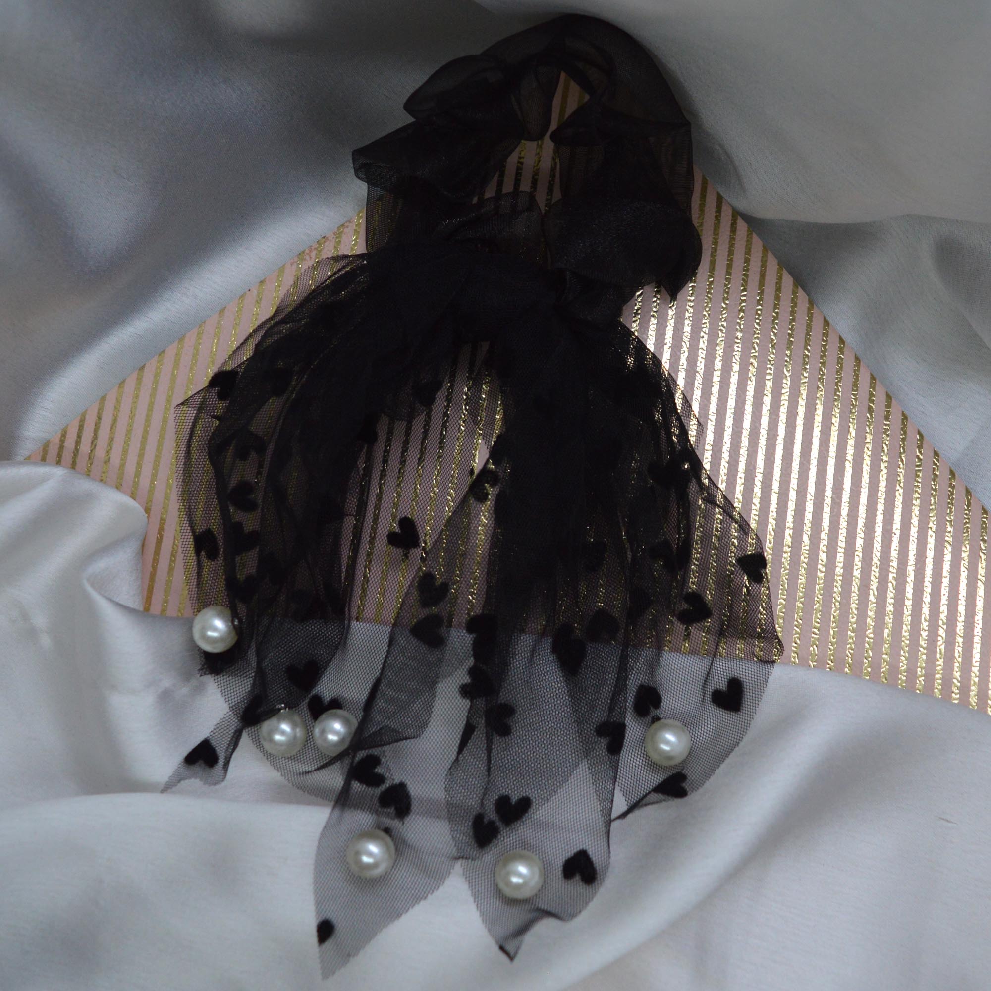 Jewels of Nepal- Trendy Scarf Style Heart Designed Silk Scrunchies / Hair Tie For Women- 1 Piece - Image 4