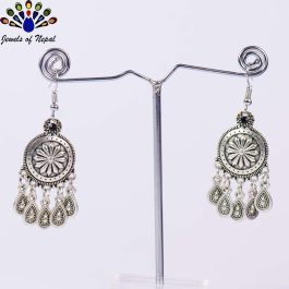 Silver/Black Stoned Metallic Tasseled Earrings For Women- Jewels of Nepal