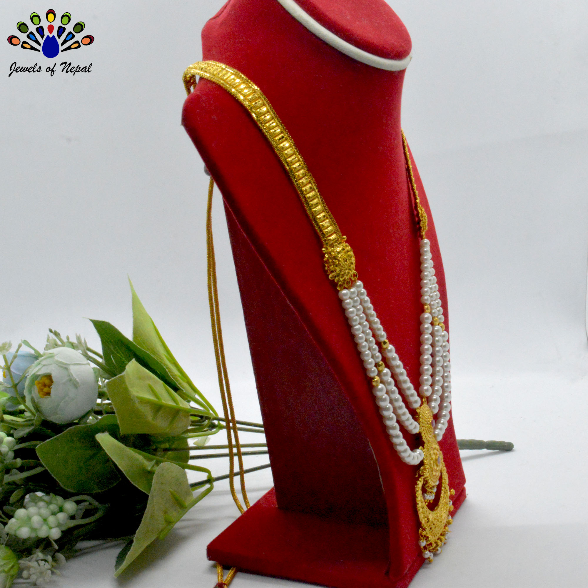 Chandbali Designed Gold Plated Faux Moti / Crystal Beaded Adjustable Ranihaar For Women - Image 4