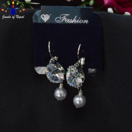Jewels of Nepal Drop CZ Stoned Faux Pearl Drop Lever Back Earrings for Women
