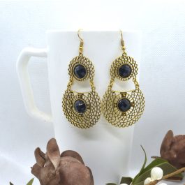 Golden/Silver/Black Cutout Patterned Stone Studded Drop Danglers For Women